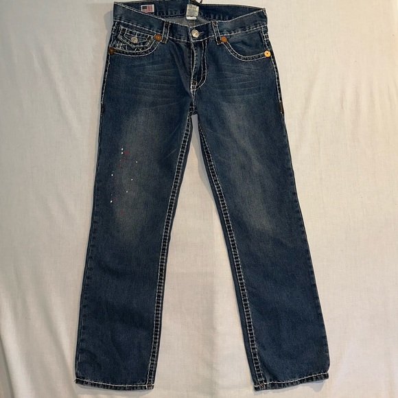 True Religion Men Billy Super T Jeans 34 Paint Splatter USA Denim